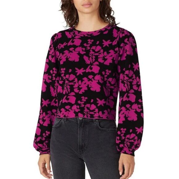 MILLY Floral Print Cropped Balloon Sleeve Crew Knit Designer Sweater - Small* - Picture 9 of 10